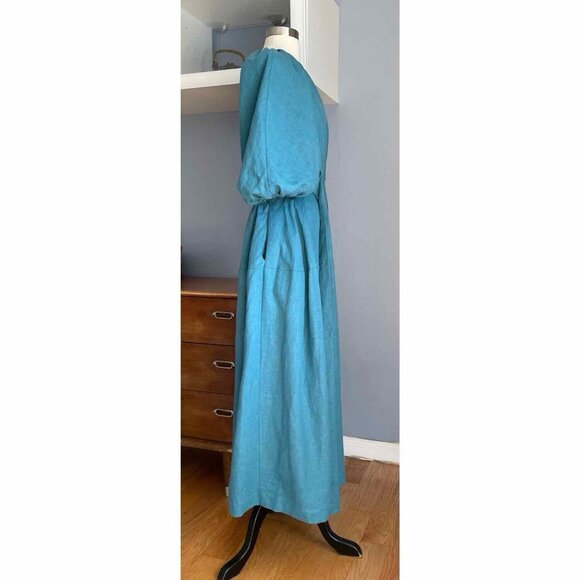 Linen Line Natural Clothing Puff Sleeve Cut-out Maxi Dress Cottagecore US 6 - Picture 6 of 10